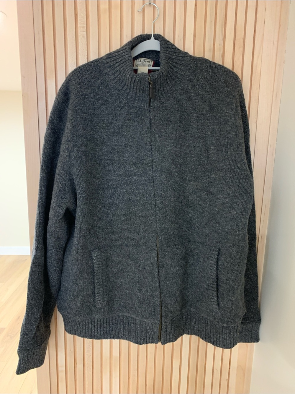 L.L. Bean Men's Dark Charcoal Full-Zip Wool Sweater Jacket